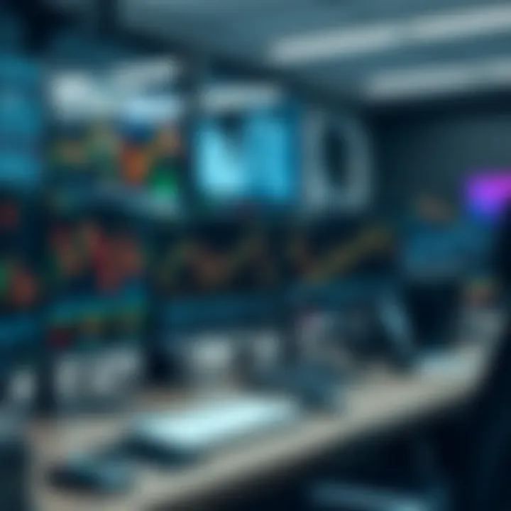 Technological Advancements in Trading A modern trading setup with multiple screens displaying market data