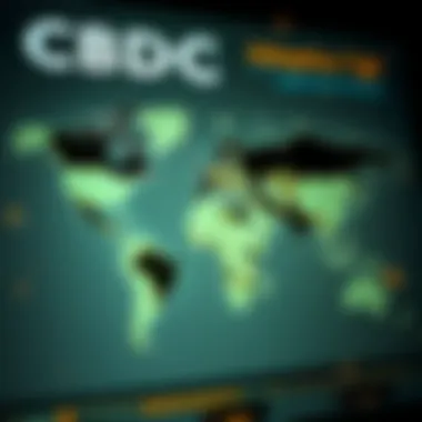 Global Adoption of CBDCs A global map showcasing countries exploring digital currencies