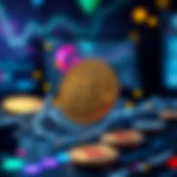 Digital currency symbols intertwined with gaming elements