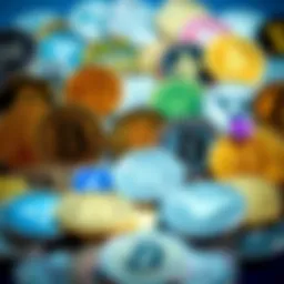 Visual representation of various cryptocurrency logos and symbols