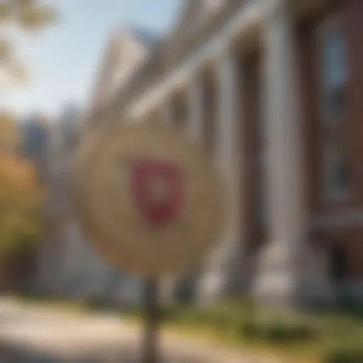 Harvard University campus with digital overlay of blockchain symbols