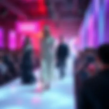 Virtual Runway Show: The Future of Fashion Virtual runway showcasing digital garments in a vibrant metaverse setting