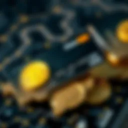 A sleek credit card alongside a digital representation of cryptocurrency symbols