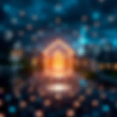 Conceptual image of blockchain technology connecting properties