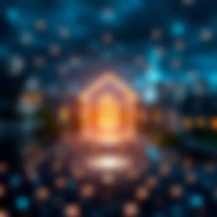 Conceptual image of blockchain technology connecting properties