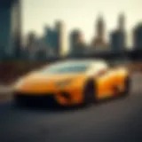 Elegant Lamborghini parked against a city skyline