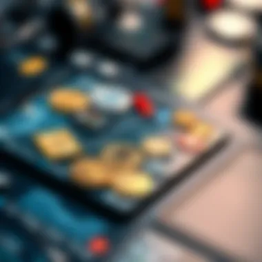 An intricate depiction of a digital wallet interface showcasing various cryptocurrencies