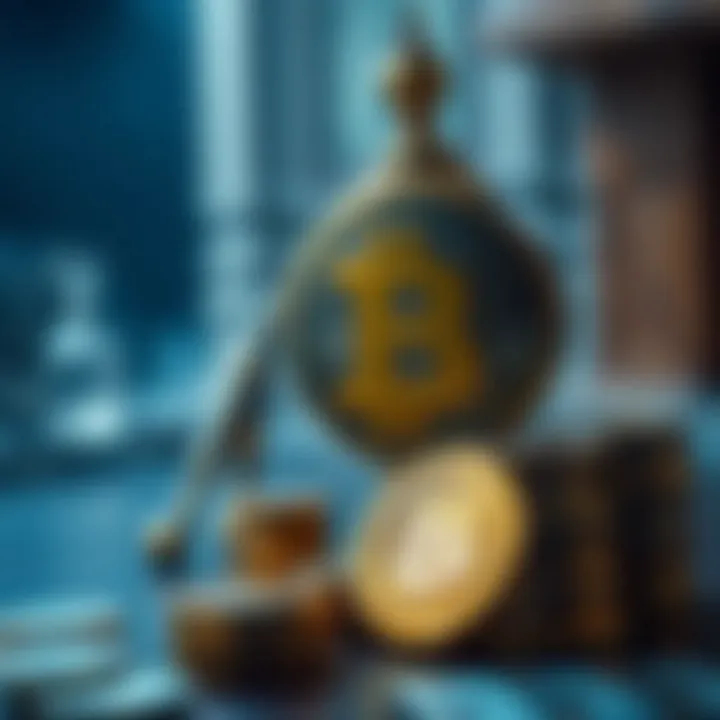 Illustration showcasing traditional finance vs cryptocurrency.