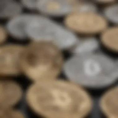 A close-up view of cryptocurrency coins showcasing variety.