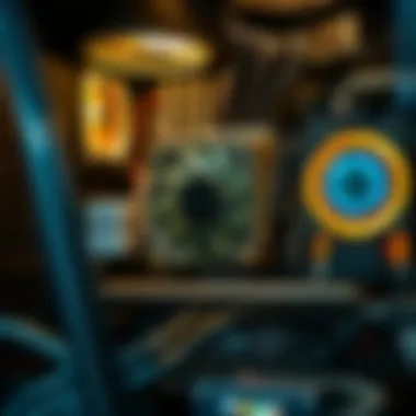 Hardware Components of a Mining Rig A detailed view of a cryptocurrency mining rig showcasing its hardware components.