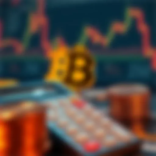 Illustration of cryptocurrency trading with a USD calculator